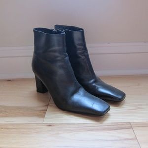 Via Spiga Black Leather Square Toe Bootie 3" heel